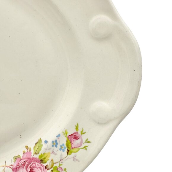 Vintage Taylor Smith Taylor Oval Serving Dish 13.5 Inch Cream Pink Roses Floral - Picture 3 of 6